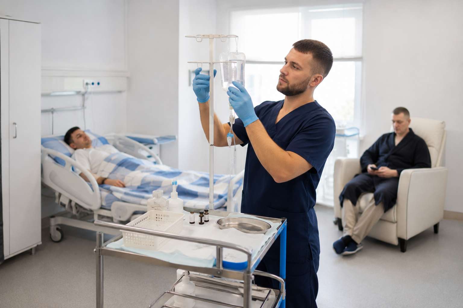 Медбрат готовит пациента к процедуре кодирования на 5 лет